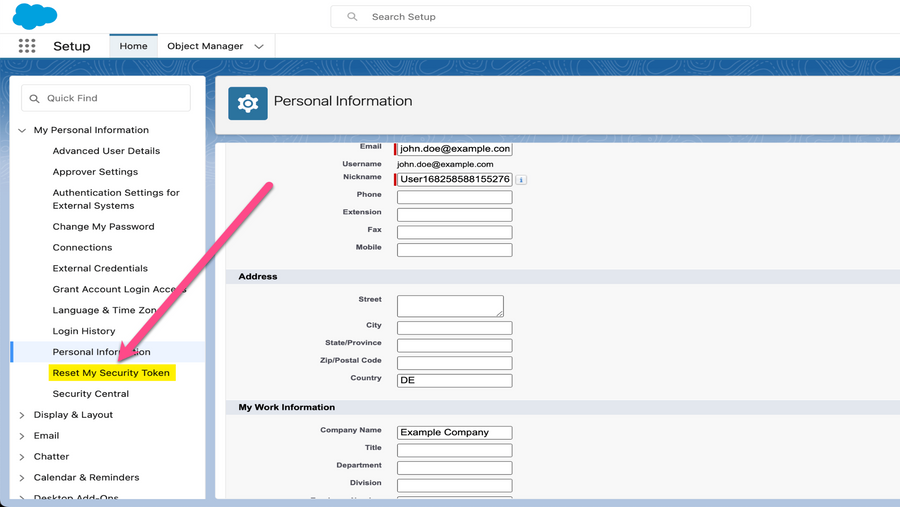 Click on "Reset My Security Token"