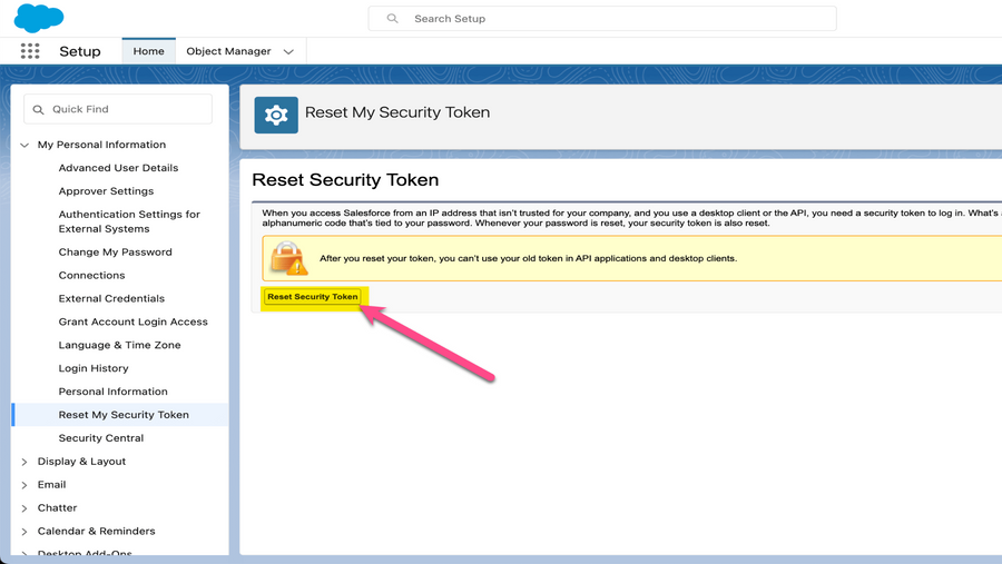 Click on "Reset Security Token"